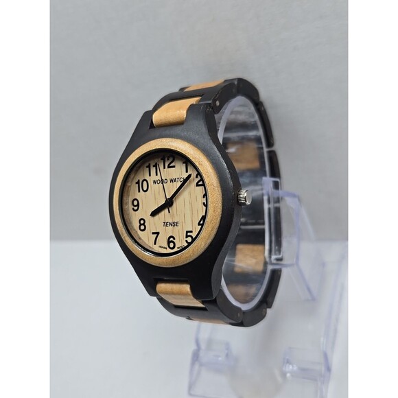Tense Wood Watch Two Tone Maple Sandalwood Analog Quartz New Battery Womens - Picture 2 of 11